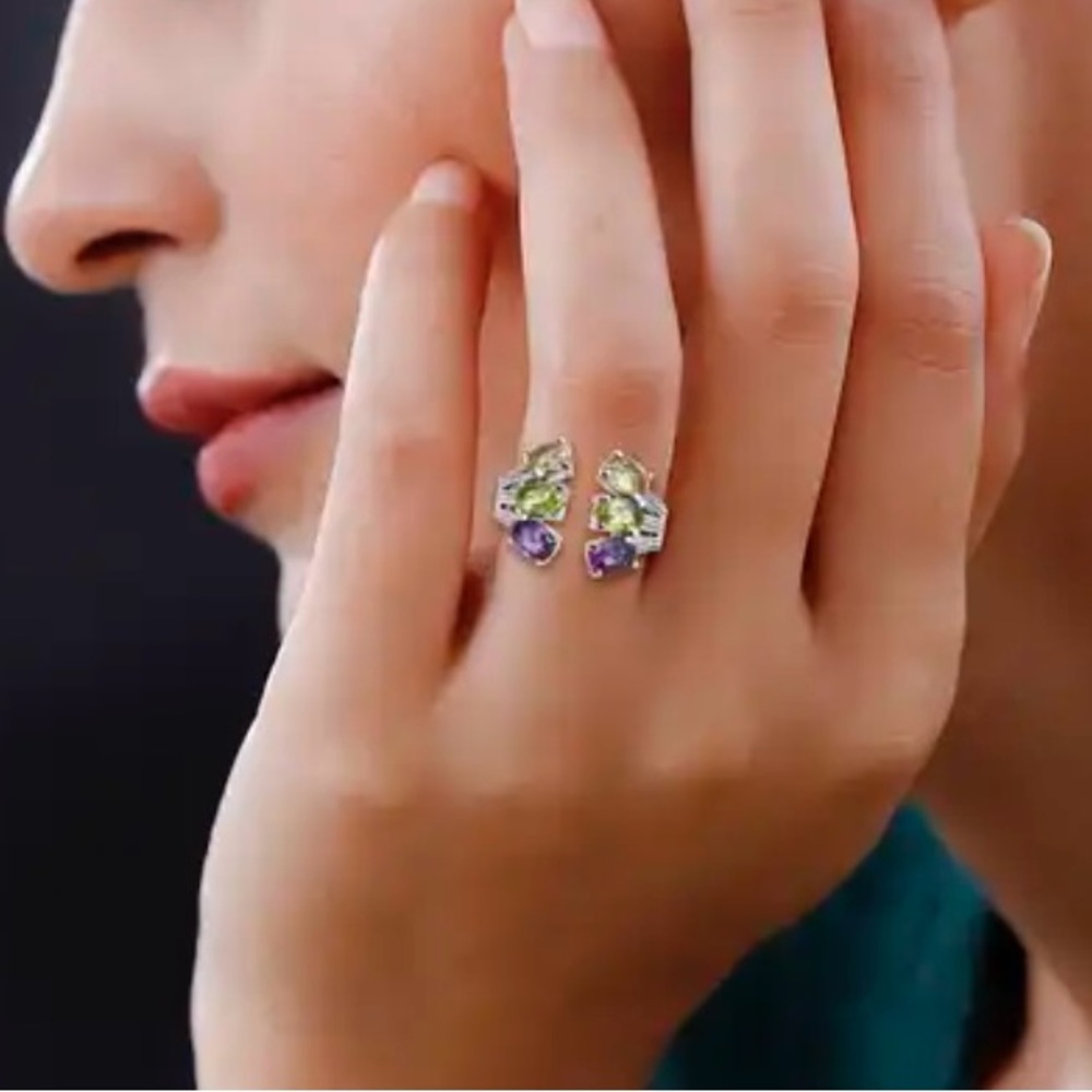 ππAfrican Amethyst, Peridot and Brazilian Citrine Open Band Ringππ - Picture 3 of 10